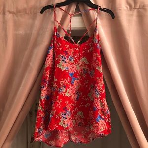 Floral Red Spaghetti Strap Tank Top